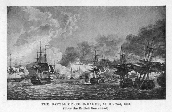 THE BATTLE OF COPENHAGEN, APRIL 2nd, 1801.  (Note the British line ahead.)