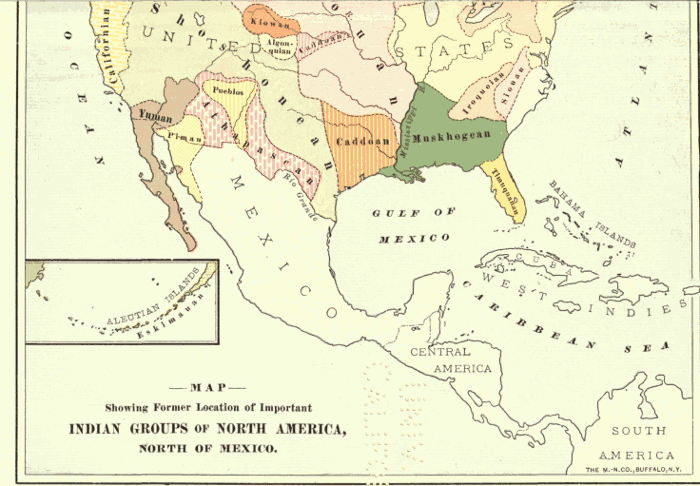 Map Showing Former Location of Important Indian Groups of North America, North of Mexico: South. Illustration.