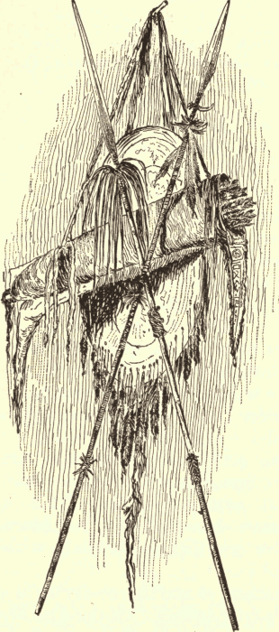 Indian Spears, Shield, and Quiver of Arrows. Illustration.